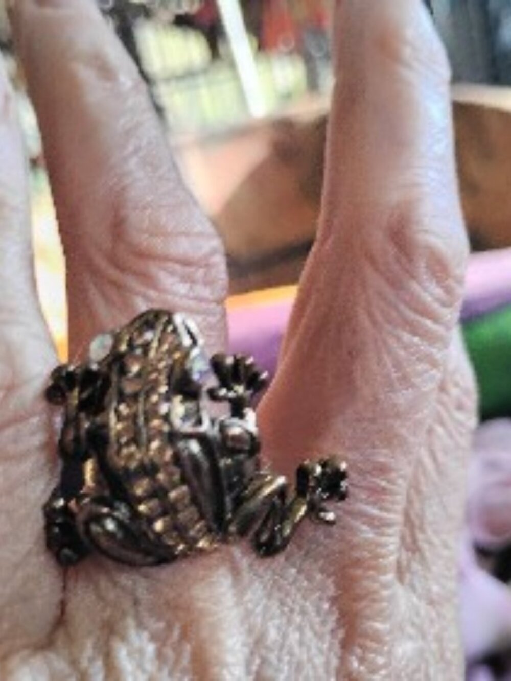 Embellished adjustable frog ring!